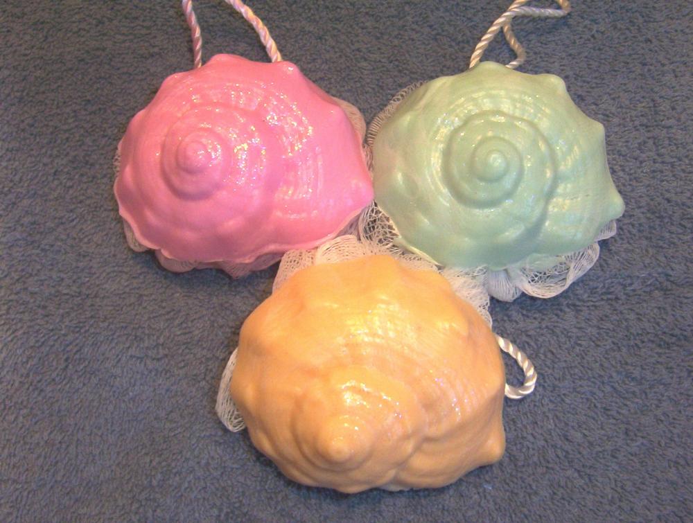 Conch Shell Soap Scrubbie- Your choice of color and scent